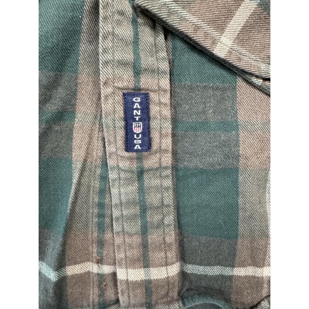 GANT Prairie Flannel Shirt Men’s L Green Brown Plaid Cotton Button Down - Picture 8 of 9